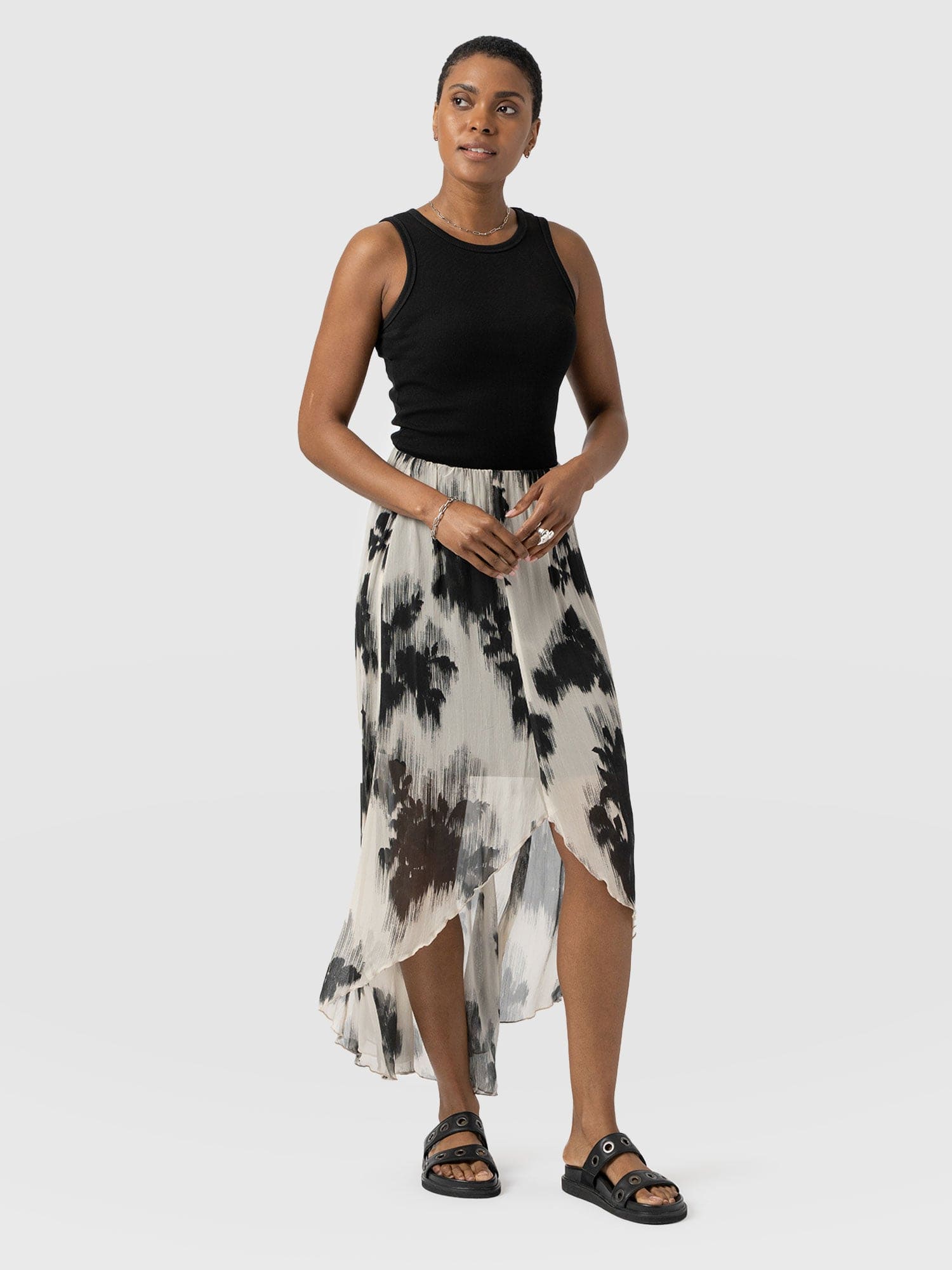 Lexi High Low Skirt - White Fade Floral